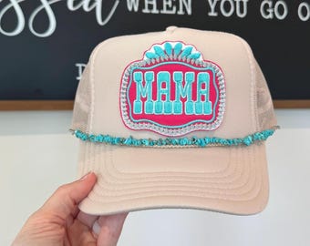Mama Turquoise Western Style Tan Foam Trucker Hat
