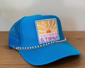 Tanned and Tipsy Blue Summer Trucker Hat