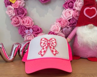Pink Trucker Hat (bow or smiley face patch)
