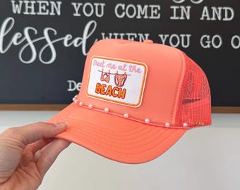 Meet Me At the Beach Orange Summer Trucker Hat