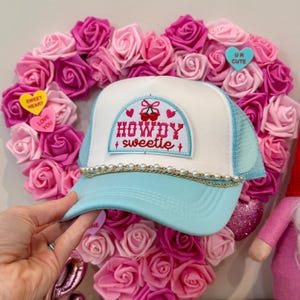 Custom “HOWDY” Pink Trucker Hat | Rhinestone Cherry + Balloon Dog | Y2K Cute + Trendy: These new Poppy & Pine hats have been all  main image 3