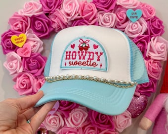 Howdy Sweetie Trucker Hat Pink Blue