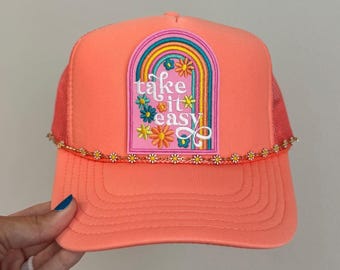 Take It Easy Orange Pink Trucker Hat