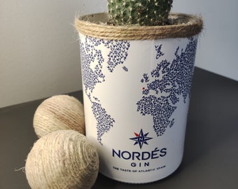 Nordes ginflesvaas met vetplant ter decoratie, designflesvaas, huwelijksgunst, zelfgemaakt, uniek cadeau, recycling