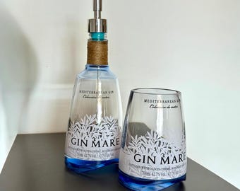 Dispenser portasapone più portaspazzolino Gin Mare - Soap Dispenser design idea regalo unico, handmade,arredamento,bar,bagno,casa,bomboniera