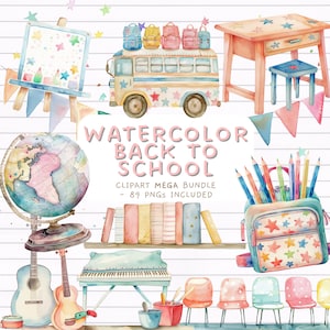 Back To School Clipart, Pastell Schule, Back To School PNGs, Schule, Klassenzimmer Dekor, Schulzubehör, Rucksäcke, Bücher, großes Bündel, Schule