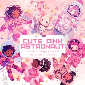 Carino rosa astronauta Clipart, astronauta nero, pastello ragazza astronauta vivaio clipart, invito allo spazio pianeti, ragazza pianeti dello spazio esterno,