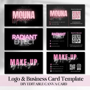 Business Card Canva Template, Beauty Business Card Design, Lash Tech Marketing, Hair Stylist Card, Makeup Artist, QR Code, Nail Stylist, PMU
