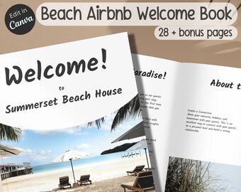 Beach Airbnb Welcome Book Template, Boho House Guide (Canva Editable)