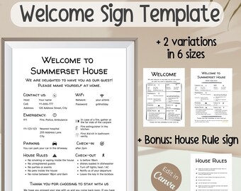 Digital download Welcome Signs, Short Term Rental, Editable Airbnb Template, Vacation rental check-out instructions, WIFI sign, House rules