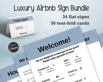 Modelli di pacchetti di cartelli di lusso Airbnb, cartello Wi-Fi, regole della casa, segnaletica modificabile, modelli Canva, cartello di benvenuto, cartello VRBO, cartello della vasca idromassaggio