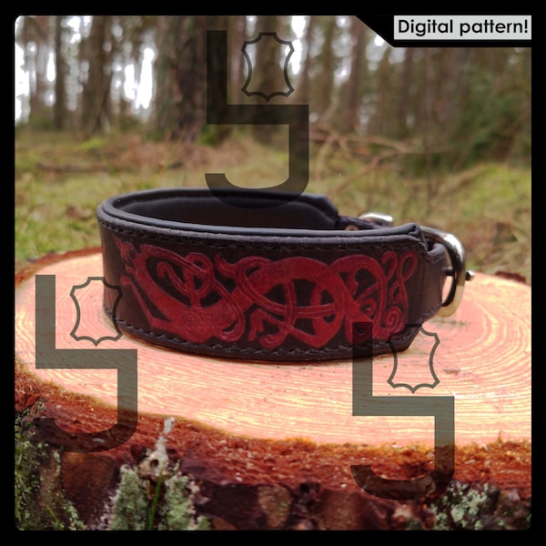 Wide dog collar (3 sizes) leather pattern