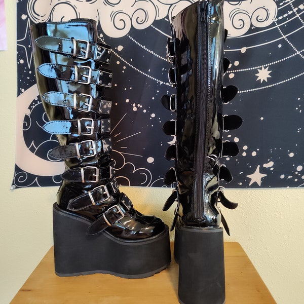 Demonia Platform Black Buckle Boots