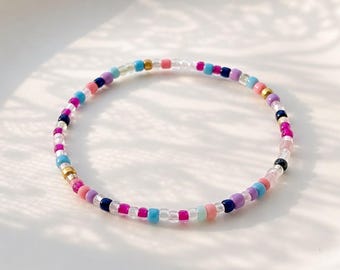 Pulsera colorida de cuentas para mujer | Pulsera elástica hecha a mano | Joyería de cuentas de vidrio | Pulsera boho vibrante | Idea de regalo para mujer