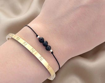 Pulsera de piedra de lava: pulsera de macramé hecha a mano con piedra aromática, joyería minimalista con piedra protectora, regalo para ella.