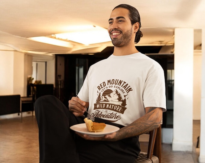 Red Mountain Wild Nature Tee, Unisex Oversized Cotton T-Shirt, Casual Everyday Wear, Gift for Her or Him, Valentine's Day Shirt