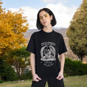 Enchantment Angel Graphic Tee, Oversized Cotton T-Shirt, Street Style Unisex Shirt, Valentine&#39;s Day Gift for Her, Bestfriend Gift Ideas