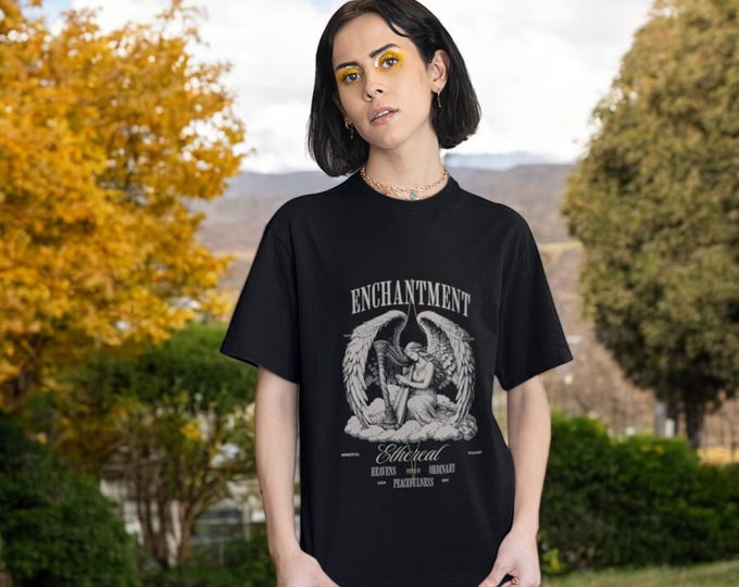 Enchantment Angel Graphic Tee, Oversized Cotton T-Shirt, Street Style Unisex Shirt, Valentine's Day Gift for Her, Bestfriend Gift Ideas