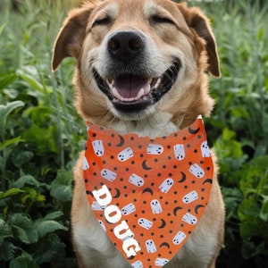 Personalized Halloween Dog Bandana HANDMADE Custom New Dog Gift for Dog Lovers Over the Collar Dog Scarf Accessory Made in TN Free Shipping