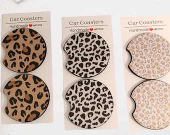 Set of 2 Car Coasters Animal Print - Cupholder Accessory - New Driver Gift for Her - Cheetah Carcoaster - Jaguar Car Accessories - Pink