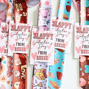 Slappy Valentines Day Personalized Slap Bracelets Valentines for Class Kids Vday Gifts Teacher Valentines Comes with Card and Bracelet