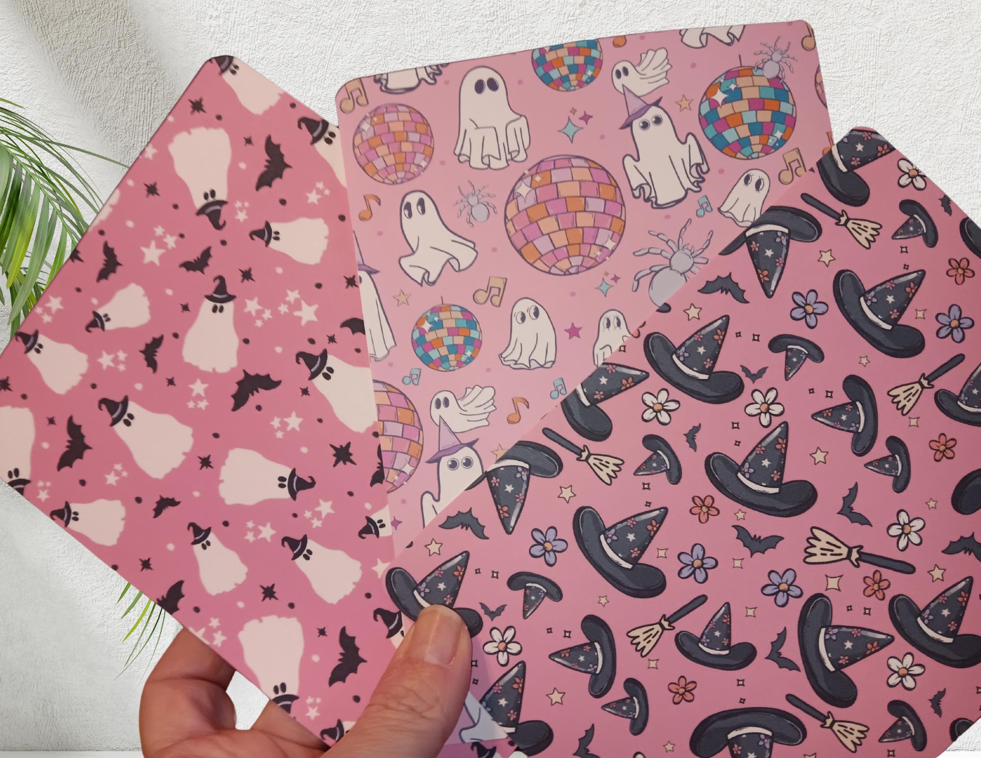 Halloween Pink Kindle Insert | Laminated Ghosts, Bats, Witches, Disco Balls | Available for Most Sizes | Cute Clear Case Accessory