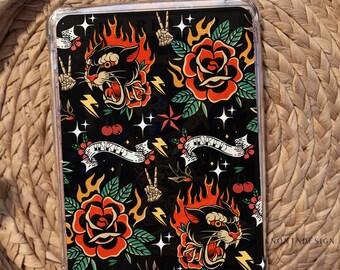 Tattoo Flash Art Kindle Case Insert: Leopard, Roses, Gothic