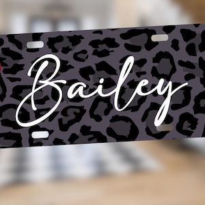 Custom Personalized License Plate Monogram with Protective Coating BlackGreyGreen Leopard Cheetah Print
