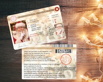 Lost Santa Driver’s License Aluminum North Pole Sleigh ID Fun “Lost by Santa” Prop for Kids  Christmas Morning Magic Stocking Stuffer