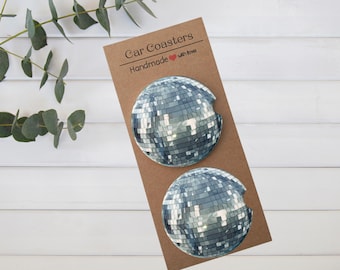 Disco Ball Car Coasters: Retro Neoprene Cup Holder Coasters - Set of 2