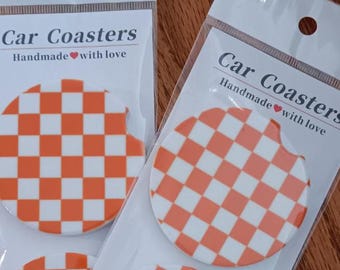 Tennessee Volunteers Car Coasters: Orange & White Checkerboard, Set of 2