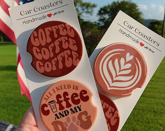 Set of 2 Car Coaster for the Coffee Lover Carcoaster Gift Idea for the Dog Lover Pretty Coffee Design Iced Coffee Drinker