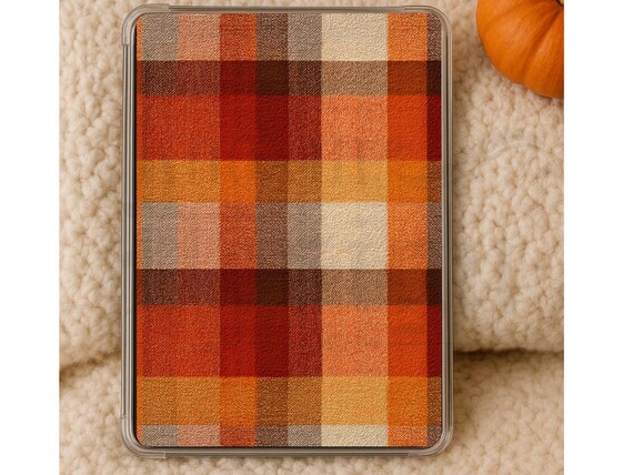 Set of 2 Laminated Fall Plaid Flannel Kindle Case Insert Sturdy Autumn Aesthetic Clear Case Decor | Cozy Bookish Fall Vibes Kindle Insert