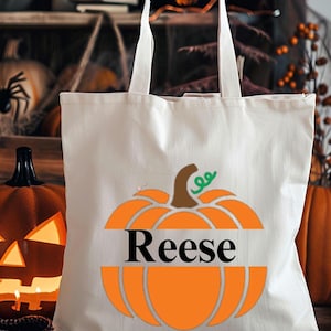 Personalized Halloween Tote Treat Bag Bats Candy Tote Bag for Kids Spooky Trick or Treat Custom Pumpkin Goody Basket