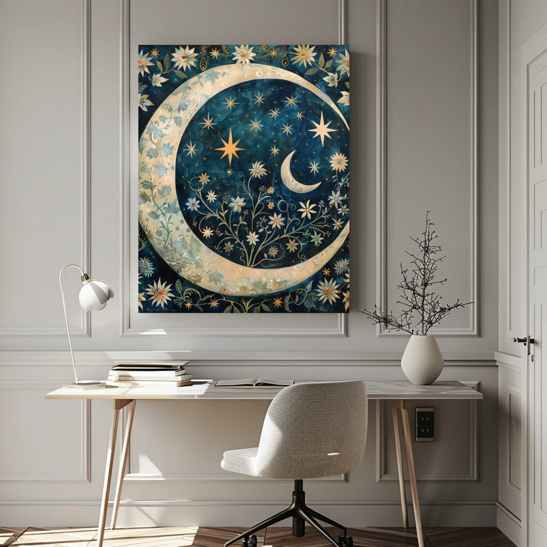 William Morris Stars & Moon Art Print, Universe Wall Art Poster ...