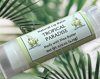 TROPICAL PARADISE Natural Lip Balm Moisturizing .15oz Oval Tube Dye Free