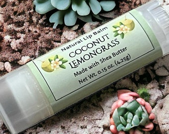 COCONUT LEMONGRASS Lip Balm Natural Moisturizing .15oz Oval Tube Dye Free