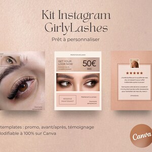 Canva Beauty Instagram Kit – LashesGirly – 3 Social-Media-Vorlagen für Wimperntechniker/Kosmetiker/Nagelstudio