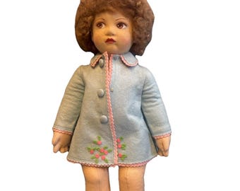 Vintage Filztuch-Puppe Lenci-Stil handgefertigte Boudoir-Puppe - Selten - Wollmantel -