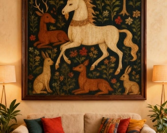 Unicorn Woven Wall Tapestry: Medieval Fantasy Home Decor