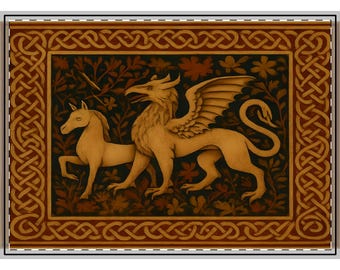 Medieval Tapestry: Woven Fantasy Creatures, Boho Wall Hanging