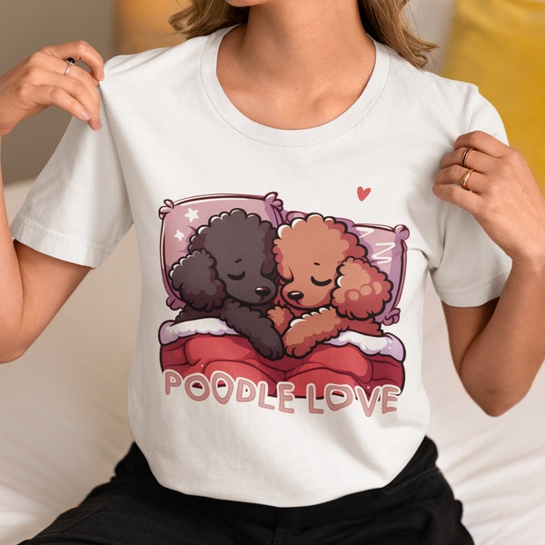 Poodle Love, Two Cute Poodles Sleep T-Shirt, Dog Mom, Dog Lover, Funny Unisex Jersey Short Sleeve Tee