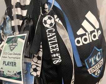 Etiqueta para bolsa de fútbol / Etiqueta personalizada con nombre y número para mochilas, regalo de equipo