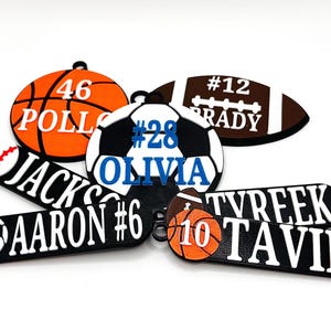 Personalized Sports Keychains.  Bag Tag, Name Tag, Sports Key Ring, Personalized Basketball, Soccer, Football or Baseball bundle