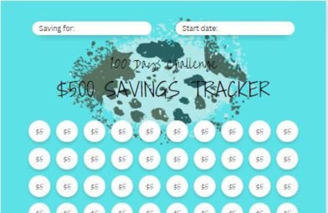 100 Day Savings Challenge Printable Adorable Cow Print and Turquoise ...