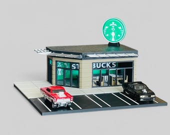 Die Cast Diorama | 3D Printed Restaurant | Starbucks Diorama | 1/64 Scale Display