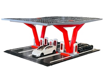 Die Cast Diorama | 3D Printed Tesla Charging Station Diorama | 1/64 Scale Display