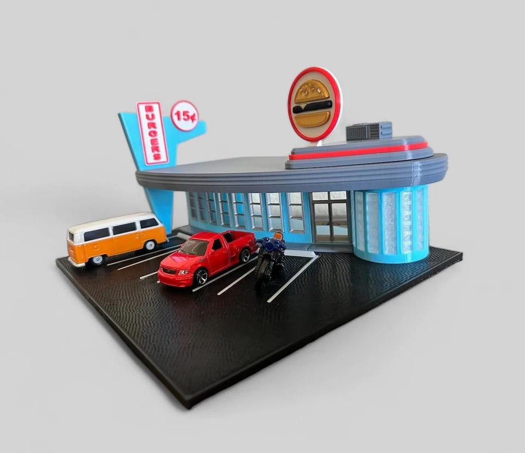 Die Cast Diorama | 3D Printed Retro Drive in Diner | 1/64 Scale