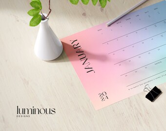 2024 Inspirational Calendar, 2024 Monthly Planner, Printable Calendar, Landscape/Horizontal Calendar, Pastel Colours, Inspirational Quotes