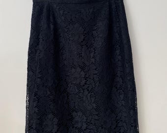 Falda tubo de encaje negro vintage: dobladillo festoneado, elegante estilo gótico Y2K